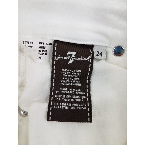 7 For All Mankind Mid Rise Ankle Super Skinny Jeans With Fringe 24x26 White B84 - Picture 9 of 9
